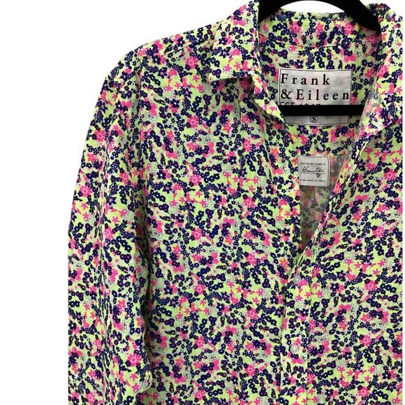 Frank & Eileen Hunter Linen Button Front Shirtdress Neon Floral Size Small - Picture 8 of 16